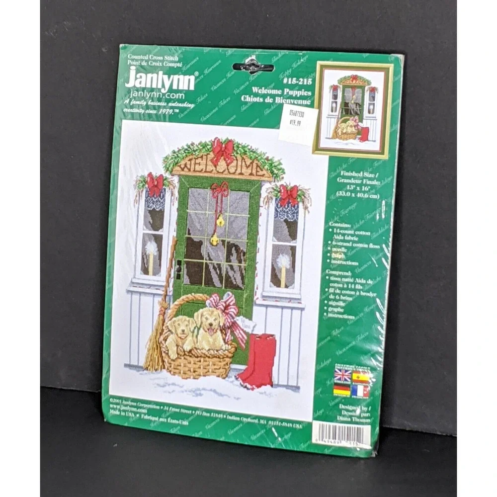 Cross Stitch Kit WELCOME PUPPIES Christmas Winter Janlynn Counted 15-215 13x16